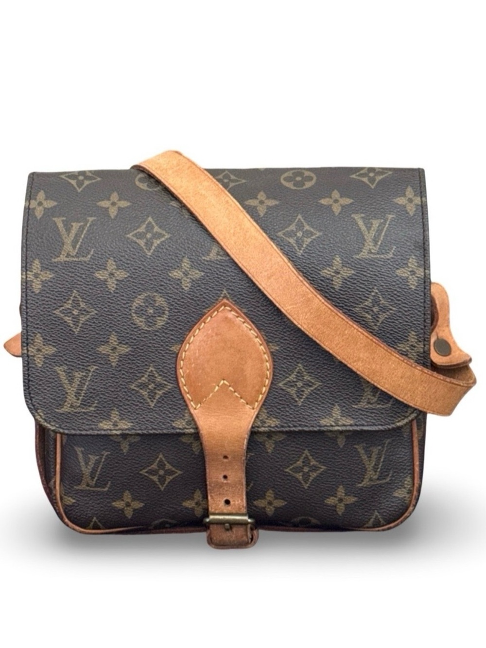Louis Vuitton Monogram Cartouchiere Crossbody Vintage Brown Leather Shoulder Bag